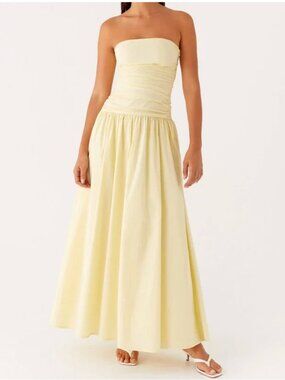 100% Cotton Poplin Drop-Waist Strapless Dress